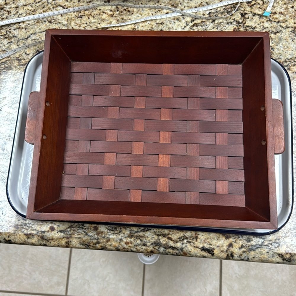 Basket Dark Wood Basket Weave Serving Tray